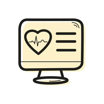 Vector linear color icon in the form of a computer monitor with a heart and a Stock Illustration