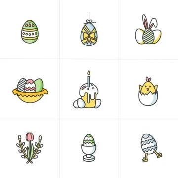 Vector linear colorful design Easter greetings elements. Set of icon for Happy Illustrazione stock