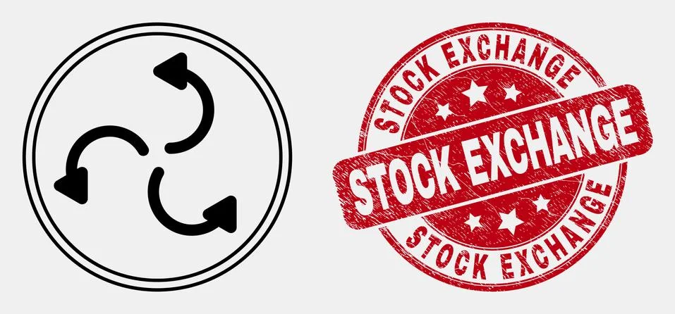 Vector Linear Cyclone Arrows Icon and Distress Stock Exchange Seal Stock Illustration