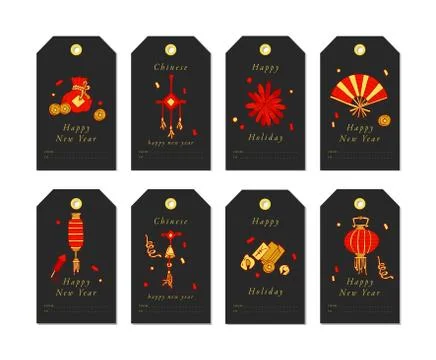 Vector linear design for Chinese New Year greetings with traditional elements 스톡 일러스트
