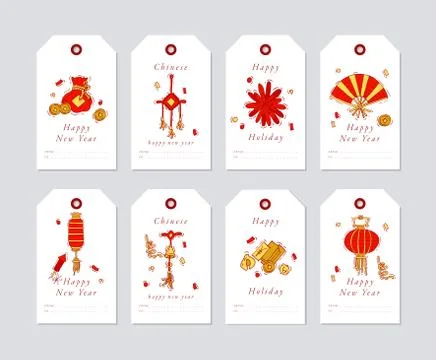 Vector linear design for Chinese New Year greetings with traditional elements Stock Illustration