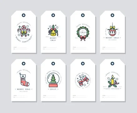 Vector linear design Christmas greetings elements on white background. Christmas Stock Illustration