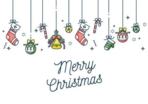 Vector linear design Christmas greetings card on white background. Typography Stock Illustration