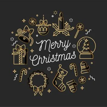 Vector linear design Christmas greetings card on white background. Typography Stock Illustration