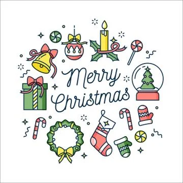 Vector linear design Christmas greetings card on white background. Typography Stock Illustration