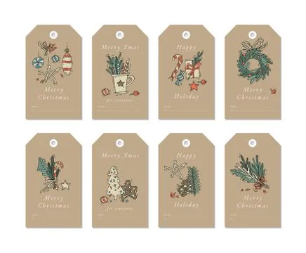 Vector linear design Christmas greetings elements on craft papers. Christmas 스톡 일러스트