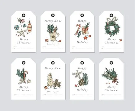 Vector linear design Christmas greetings elements on white background. Christmas 스톡 일러스트