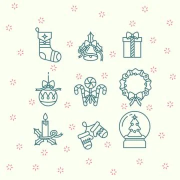 Vector linear design Christmas greetings elements on white background Stock Illustration