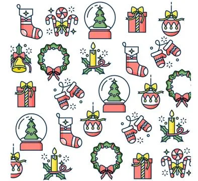 Vector linear design Christmas greetings elements on white background. Winter Illustrazione stock