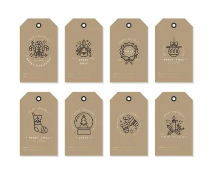 Vector linear design Christmas greetings elements on white background. Christmas Stock Illustration