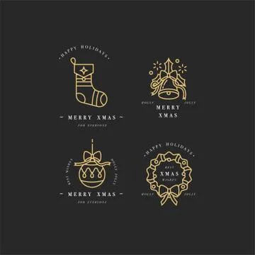Vector linear design Christmas greetings elements on white background Stock Illustration