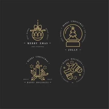 Vector linear design Christmas greetings elements on white background Illustrazione stock