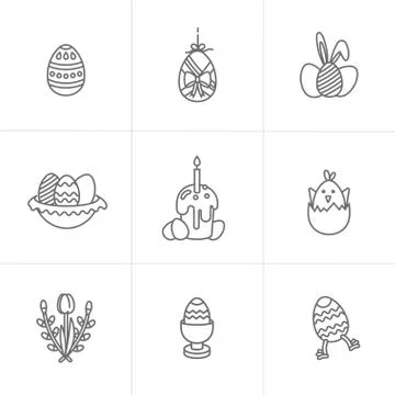 Vector linear design Easter greetings elements. Set of icon for Happy Easter Stockillustratie
