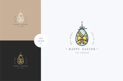 Vector linear design Easter greetings elements on white background. Typography Stockillustratie