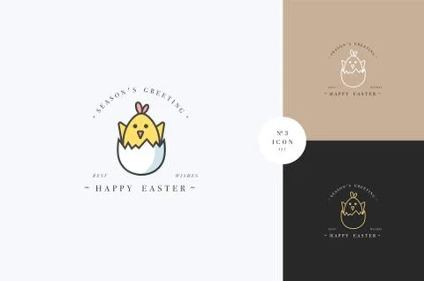 Vector linear design Easter greetings elements on white background. Typography イラスト素材
