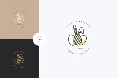 Vector linear design Easter greetings elements on white background. Typography Illustrazione stock