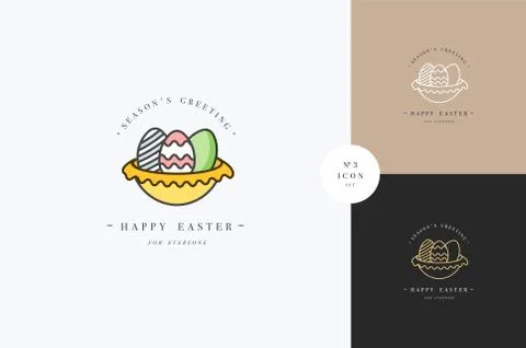 Vector linear design Easter greetings elements on white background. Typography 스톡 일러스트