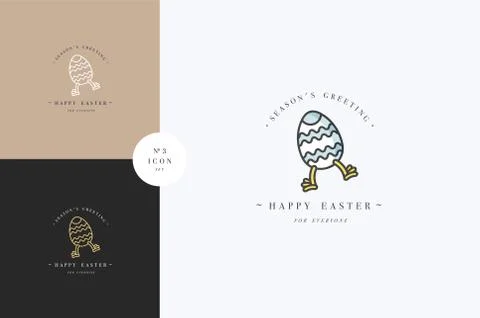 Vector linear design Easter greetings elements on white background. Typography Illustrazione stock