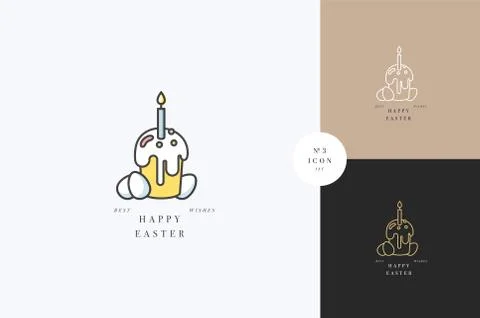 Vector linear design Easter greetings elements on white background. Typography イラスト素材