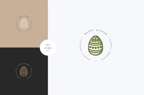 Vector linear design Easter greetings elements on white background. Typography Illustrazione stock