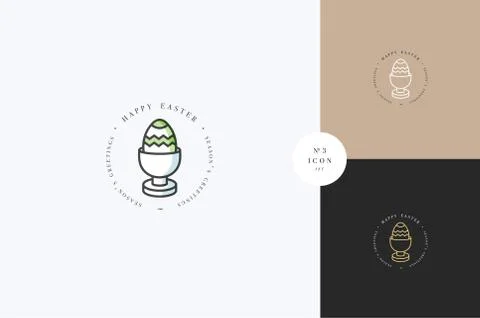 Vector linear design Easter greetings elements on white background. Typography Stock Illustration