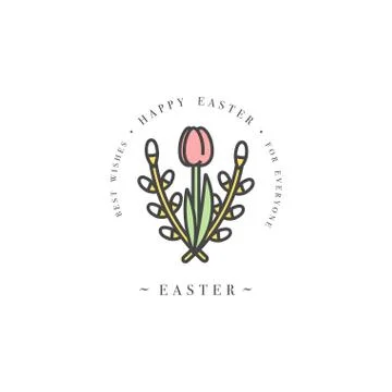 Vector linear design Easter greetings elements on white background. Typography Stock Illustration