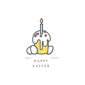 Vector linear design Easter greetings elements on white background. Typography Stockillustratie