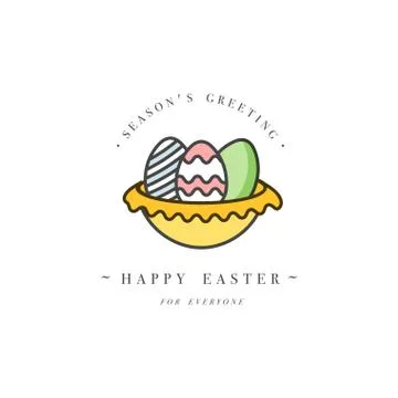 Vector linear design Easter greetings elements on white background. Typography Stockillustratie