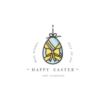 Vector linear design Easter greetings elements on white background. Typography Illustrazione stock
