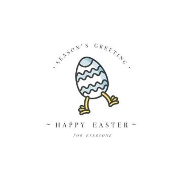 Vector linear design Easter greetings elements on white background. Typography Illustrazione stock