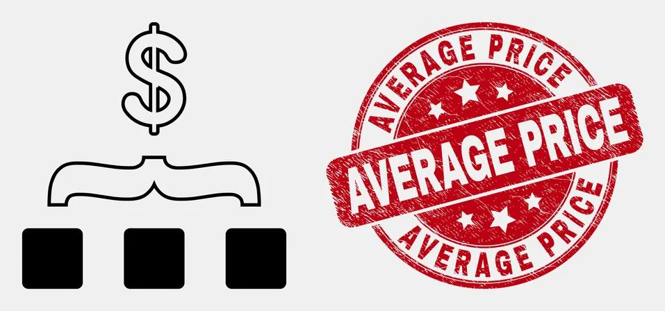 Vector Linear Dollar Aggregation Icon and Scratched Average Price Stamp Stock Illustration