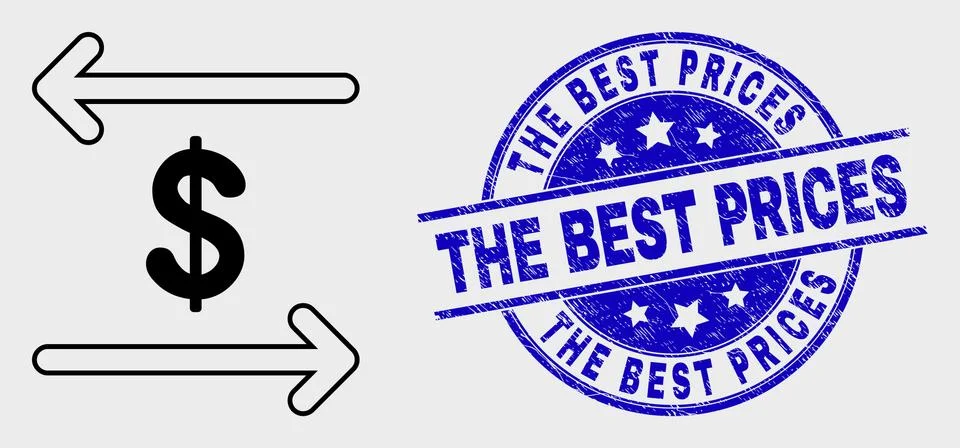 Vector Linear Dollar Exchange Arrows Icon and Grunge The Best Prices Watermark イラスト素材