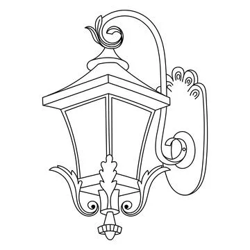 Vector linear drawing of a street lamp, black outline on a white background Stock Illustration