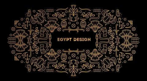 Vector linear Egypt frame, cover template, decorative geometric african border Stock Illustration