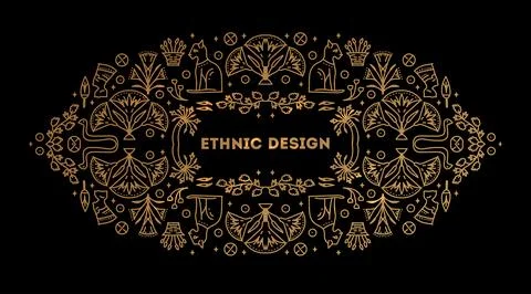 Vector linear Egypt frame, cover template with space for text Stock Illustration