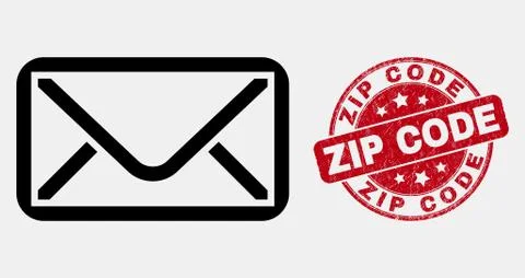 Vector Linear Envelope Icon and Grunge Zip Code Watermark Stock Illustration