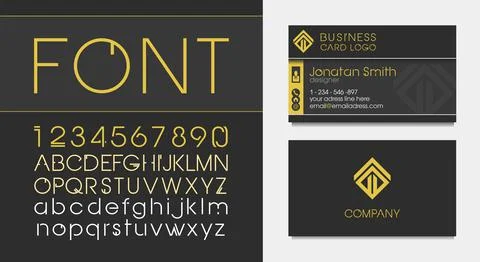 Vector linear font - business card and logo template. Black, yellow Stock Illustration