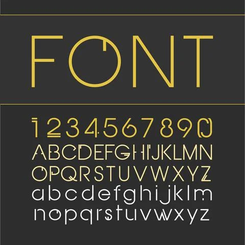 Vector linear font. Line style font with a numeral Illustrazione stock