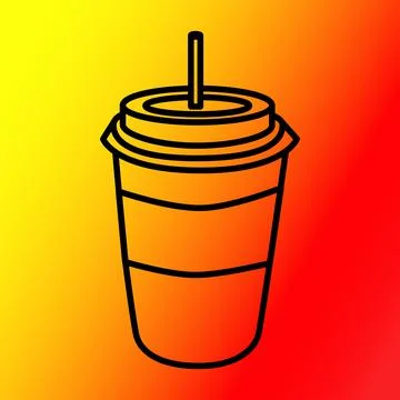 Vector. Linear food icons, linear drawing of a glass with a lid and a straw. Stock Illustration