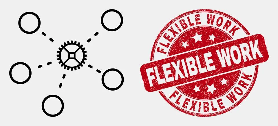 Vector Linear Gear Links Icon and Grunge Flexible Work Stamp Stock Illustration