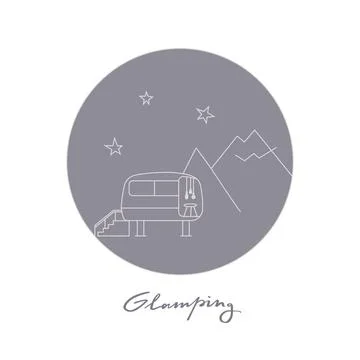 Vector linear glamping icon, label. Modern outdoor camp, trekking, nature Stock Illustration