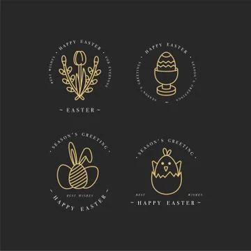 Vector linear golden design Easter greetings elements . Set of typography ang Stock Illustration