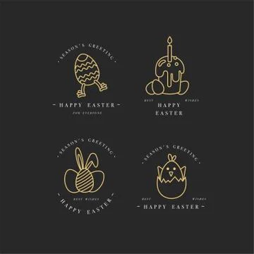 Vector linear golden design Easter greetings elements . Set of typography ang Illustrazione stock