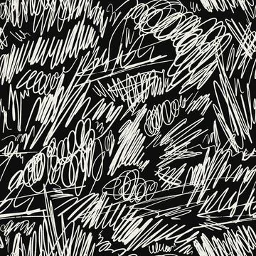 Vector linear graffiti black and white seamless patterns of abstract tags and Stock Illustration