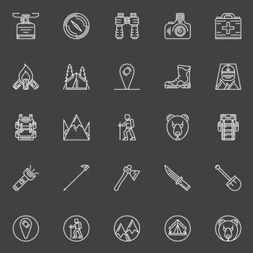 Vector linear hiking icons Stock Illustration