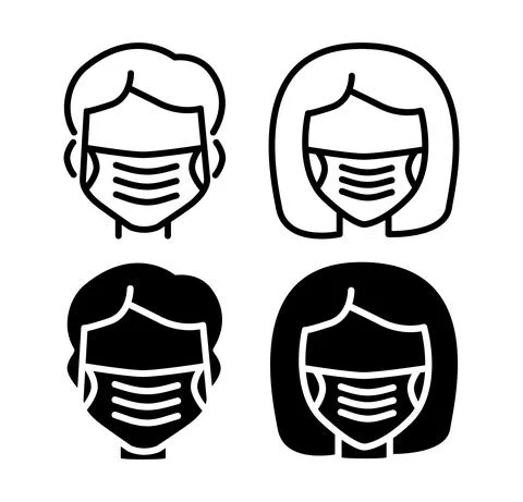 Vector. Linear icons of people man and woman in protection respirators. Stock Illustration