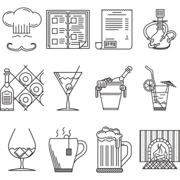 Vector linear icons for restaurant Stock Illustration