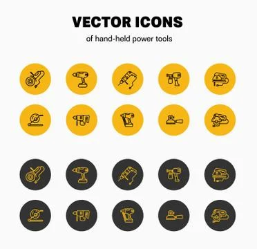 Vector linear icons in a yellow and black circle isolated on a white backgrou Stock Illustration