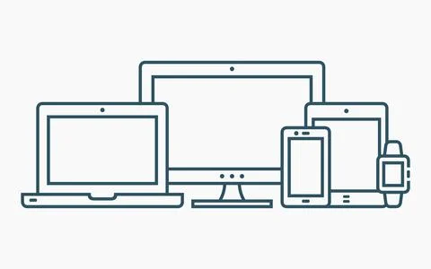 Vector linear illustration of devices for responsive web programming. Compute Stock Illustration