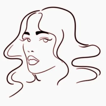 Vector linear illustration of a female face with curly hair Stock Illustration